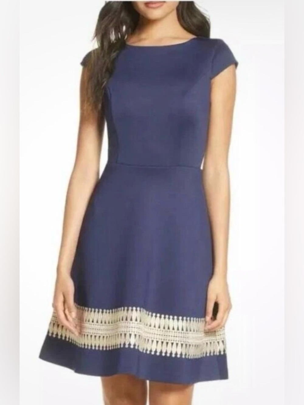 Lilly Pulitzer Klara True Navy Gold Lace Fit Flare Dress Size 2